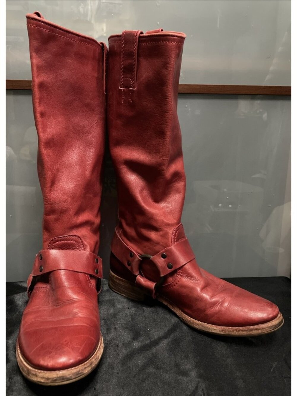 Frye Phillip Womens Size 8B Red Leather Tall Harness Biker Riding Boots Grunge